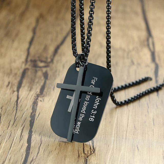 Personalised Cross and Dog Tag Necklace-Cross Necklace-Auswara