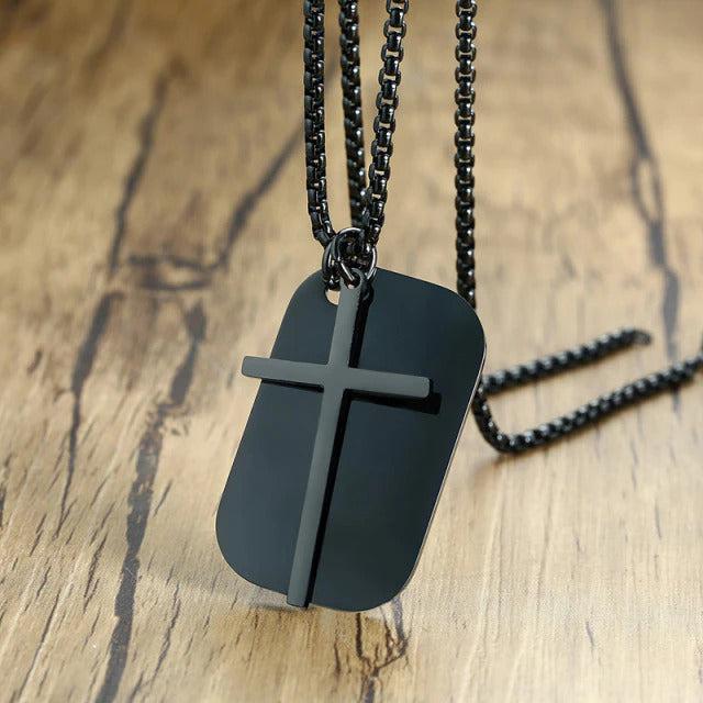 Personalised Cross and Dog Tag Necklace-Cross Necklace-Auswara