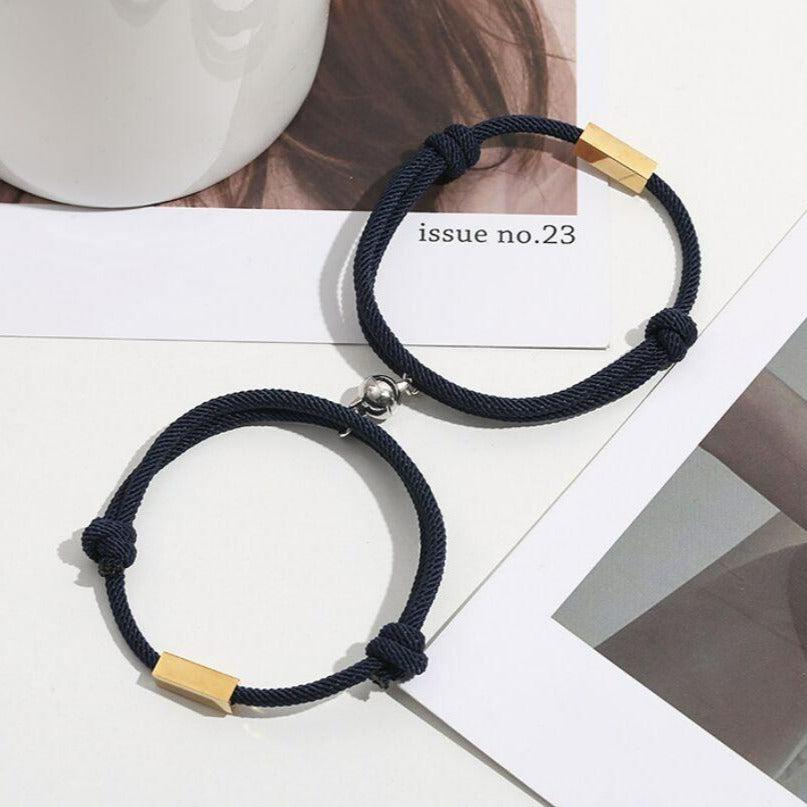 Personalised Engraved Magnetic Couple Bracelet Set - Navy-Couple Bracelet-Auswara