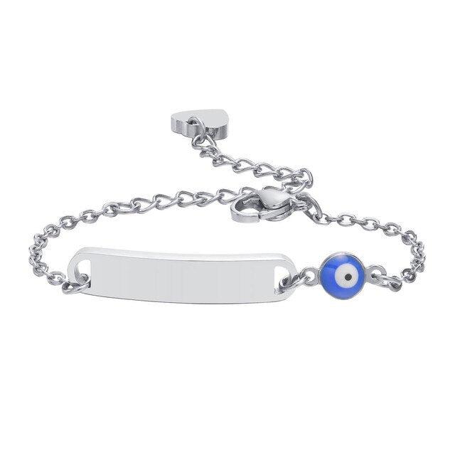 Personalised Evil Eye Bracelet with Custom Bar – Silver Colour