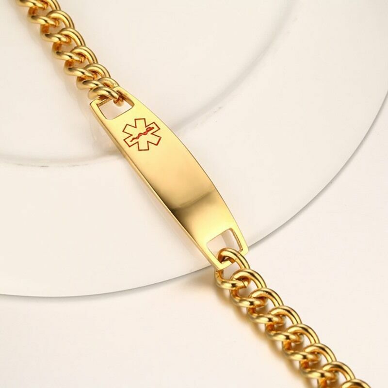 Personalised Gold Colour Medical Alert Chain Bracelet - Auswara