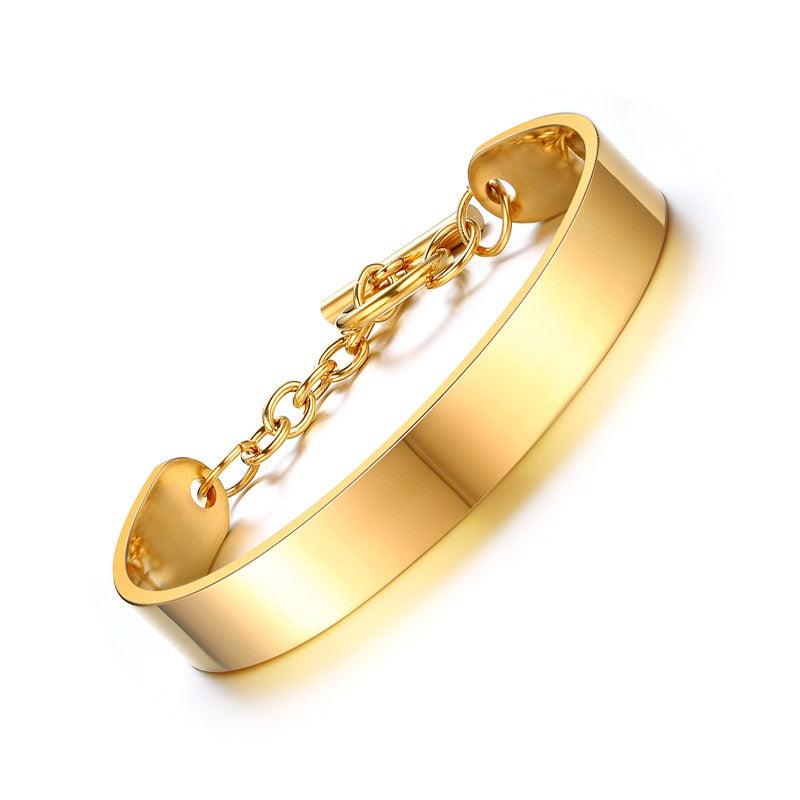 Personalised Gold Colour Steel Cuff for Women-Women Bracelets-Auswara