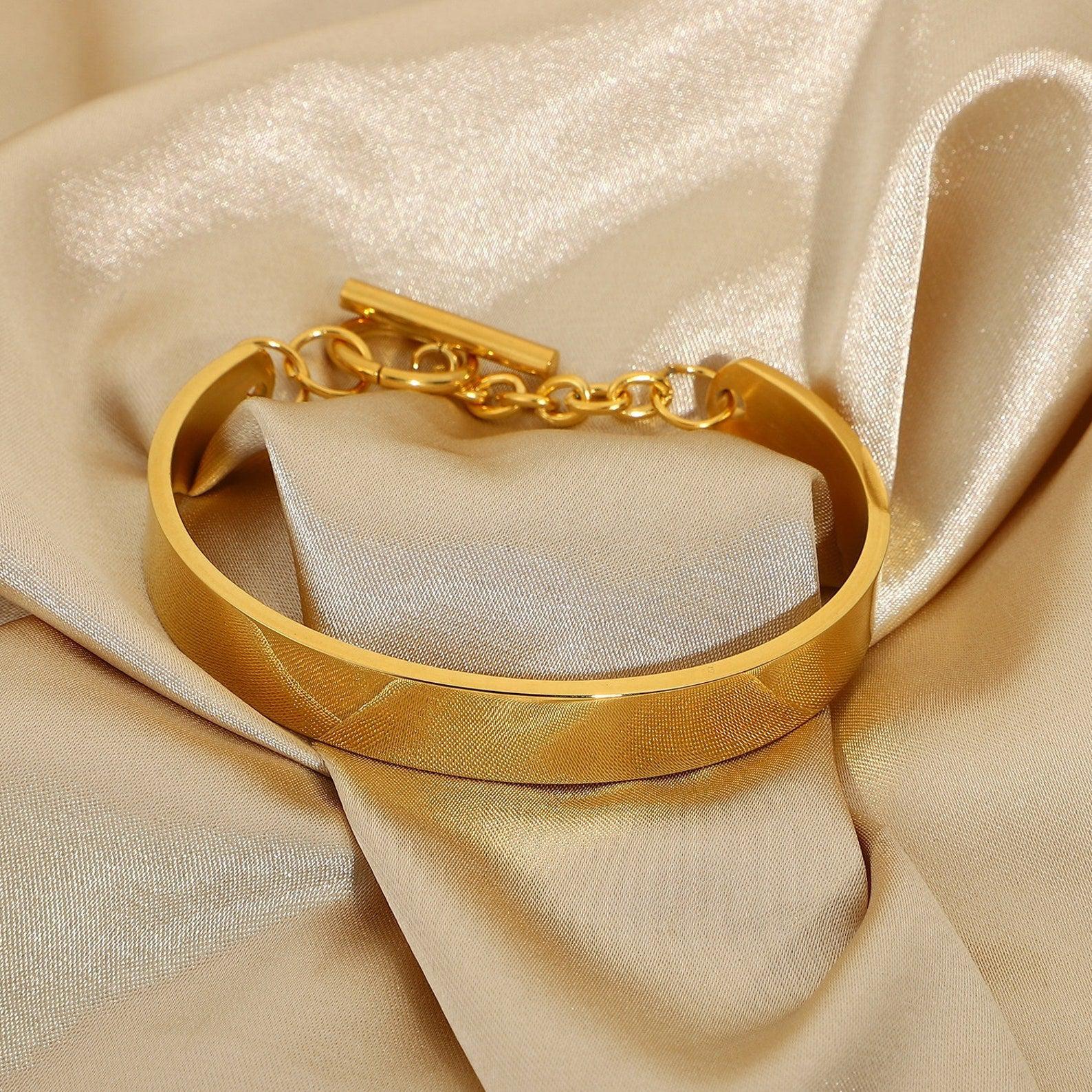 Personalised Gold Colour Steel Cuff for Women-Women Bracelets-Auswara
