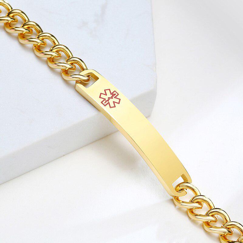 Personalised Gold Colour Unisex Medical Alert ID Bracelet-Medical ID Bracelet-Auswara