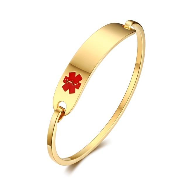Personalised Gold Medical Alert ID Bangle Bracelet-Medical ID Bracelet-Auswara