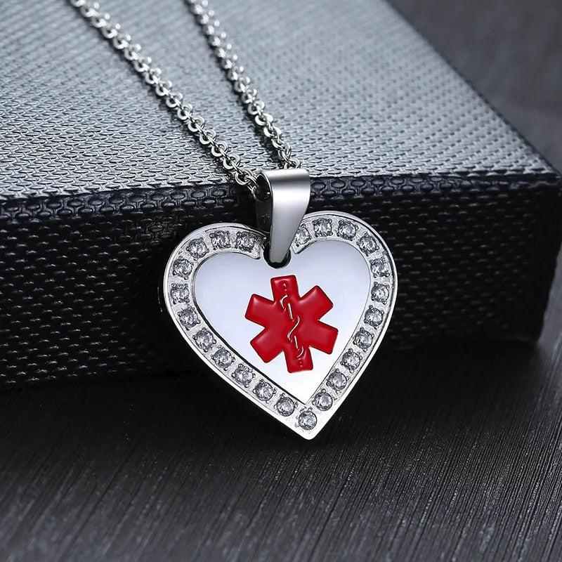 Personalised Heart Medical Tag ID Necklace-Medical Necklace-Auswara
