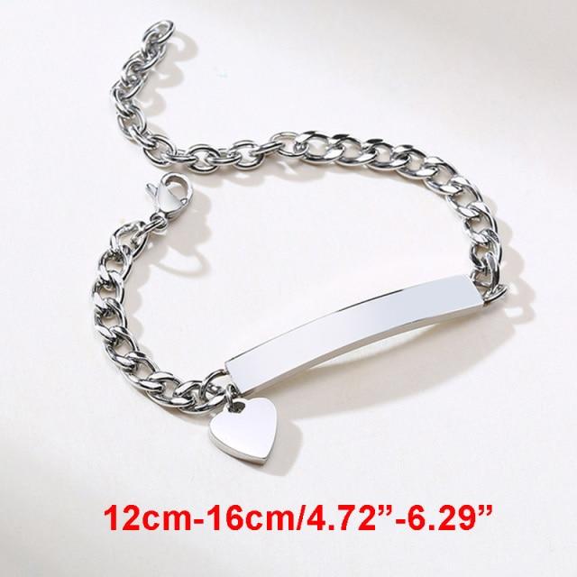 Personalised Kids & Tweens ID Bracelet with Heart Charm - Silver-Kids Bracelet-Auswara