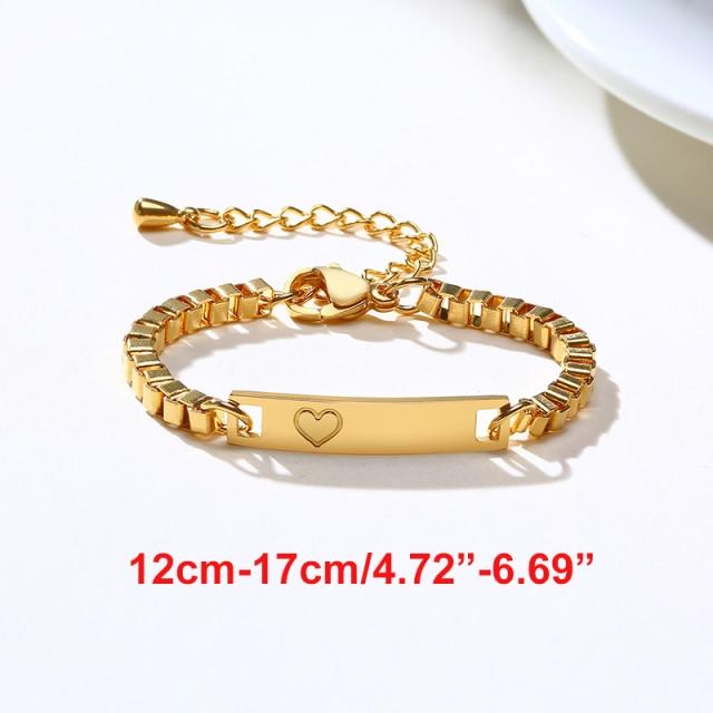 Personalised Kids and Tweens ID Bracelet with Heart - Gold
