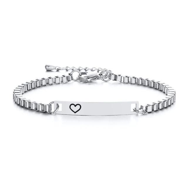 Personalised Kids and Tweens ID Bracelet with Heart - Silver-Kids Bracelet-Auswara