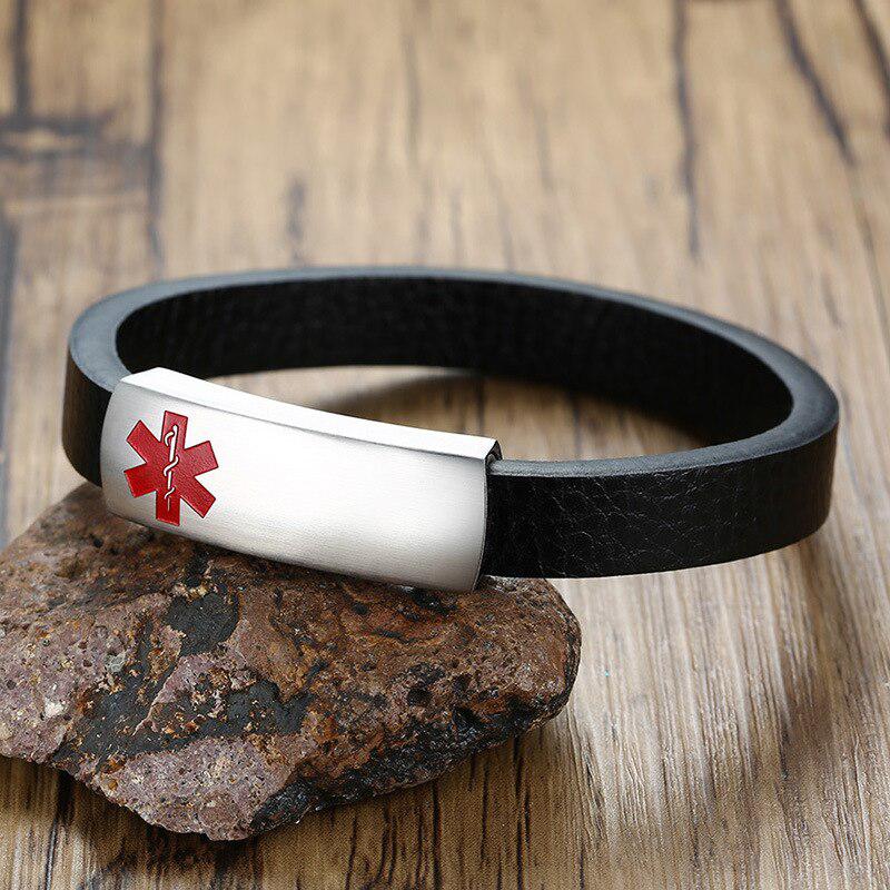 Personalised Leather Band Medical Alert Bracelet-Medical ID Bracelet-Auswara