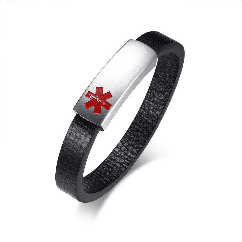 Personalised Leather Band Medical Alert Bracelet-Medical ID Bracelet-Auswara