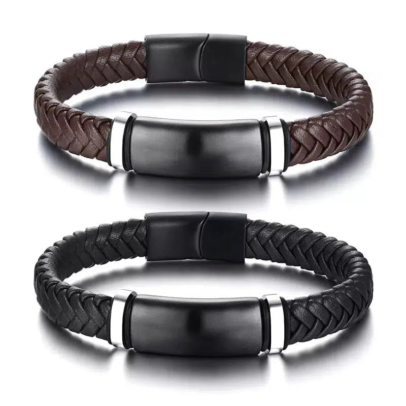 Personalised Leather Bracelet with Black Bar (OLD TEMPLATE)-Personalised Bracelet-Auswara
