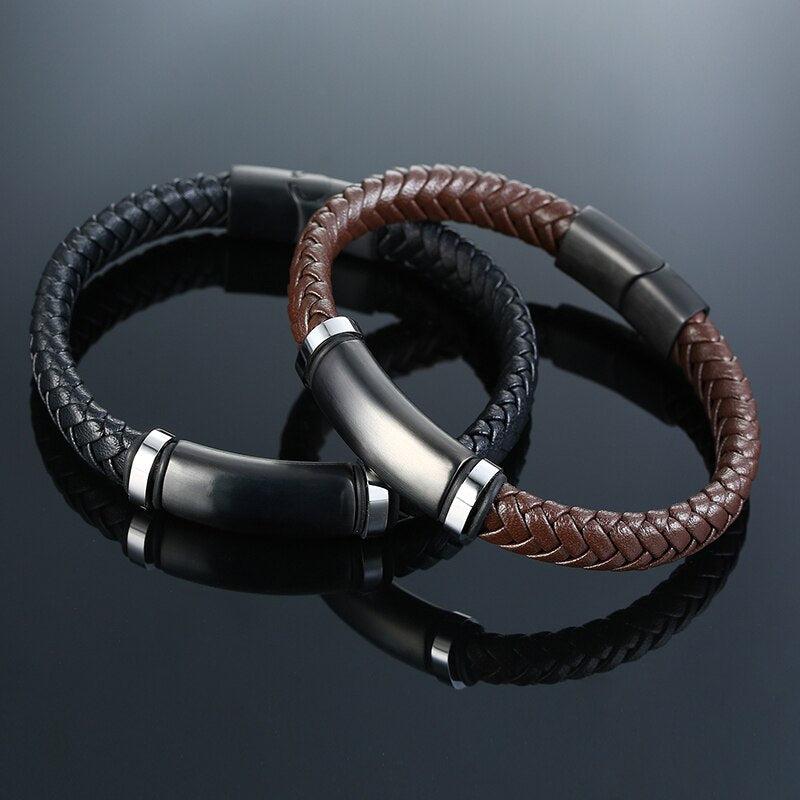 Personalised Leather Bracelet with Black Bar (OLD TEMPLATE)-Personalised Bracelet-Auswara