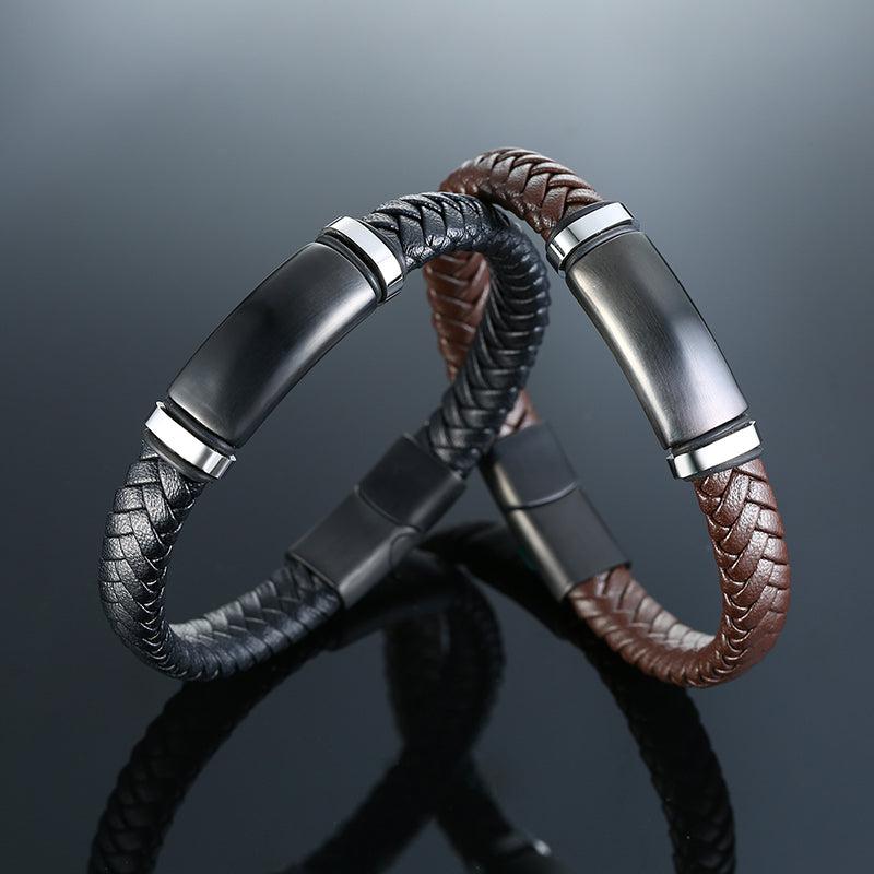 Personalised Leather Bracelet with Black Bar (OLD TEMPLATE)-Personalised Bracelet-Auswara