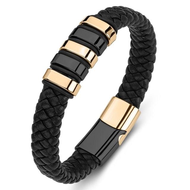Personalised Leather Bracelet with Coloured Steel