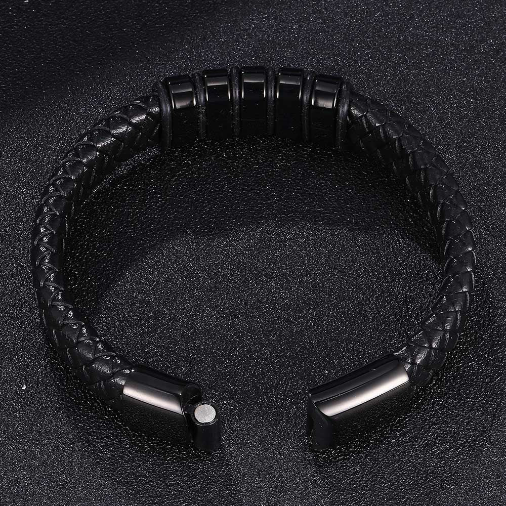 Personalised Leather Bracelet with Coloured Steel-Personalised Bracelet-Auswara