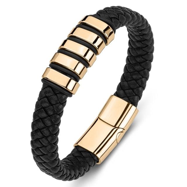 Personalised Leather Bracelet with Coloured Steel-Personalised Bracelet-Auswara