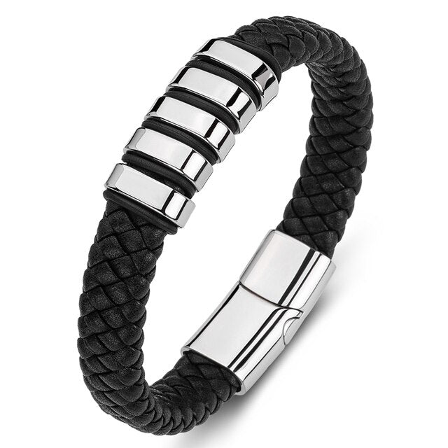 Personalised Leather Bracelet with Coloured Steel-Personalised Bracelet-Auswara