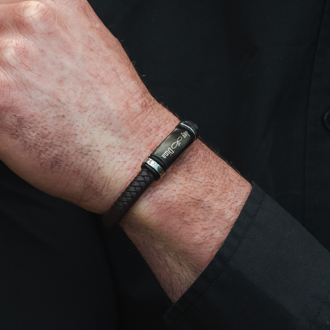 Personalised Leather Bracelet with Stainless Steel Bar