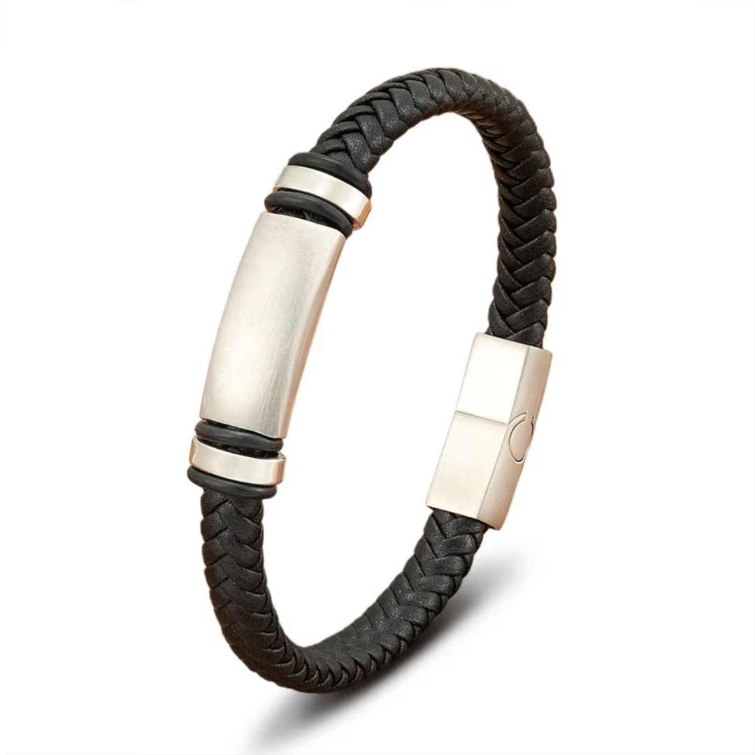 Personalised Leather Bracelet with Stainless Steel Bar