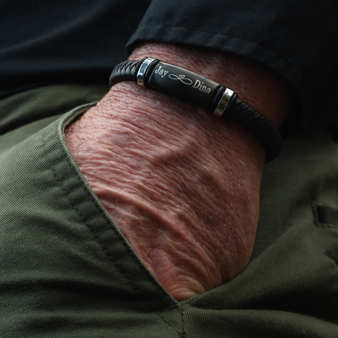 Personalised Leather Bracelet with Stainless Steel Bar