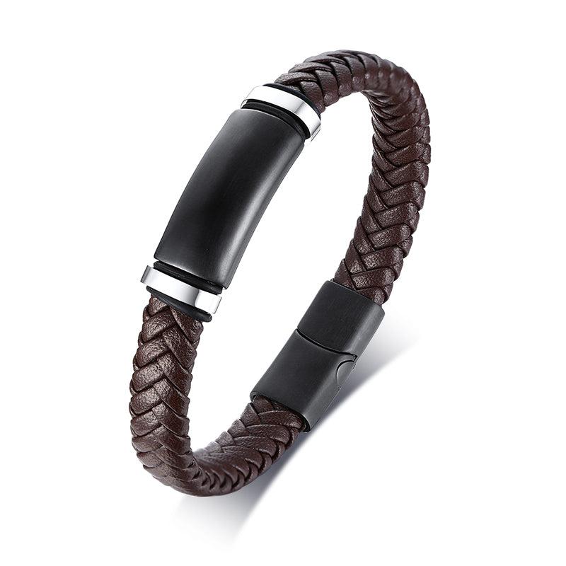 Personalised Leather Bracelet with Black Bar (OLD TEMPLATE)-Personalised Bracelet-Auswara