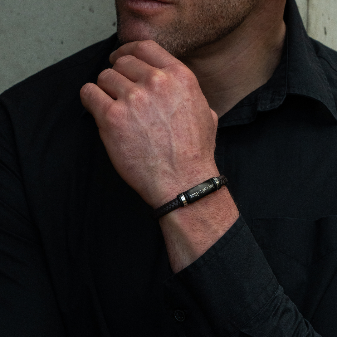 Personalised Leather Bracelet with Stainless Steel Bar