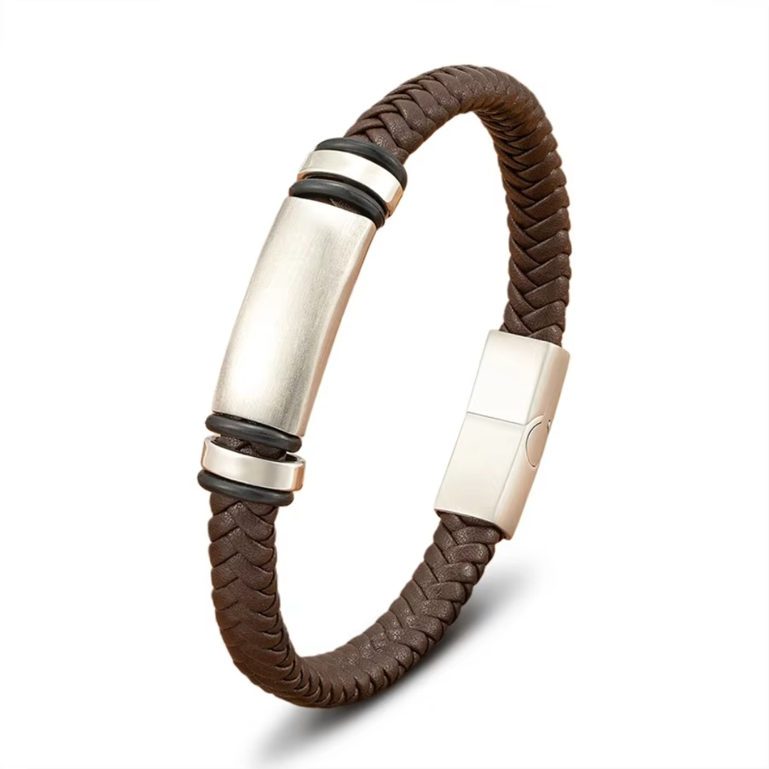 Personalised Leather Bracelet with Stainless Steel Bar