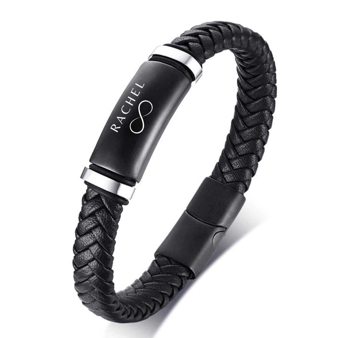 Personalised Leather Bracelet with Black Bar (OLD TEMPLATE)-Personalised Bracelet-Auswara