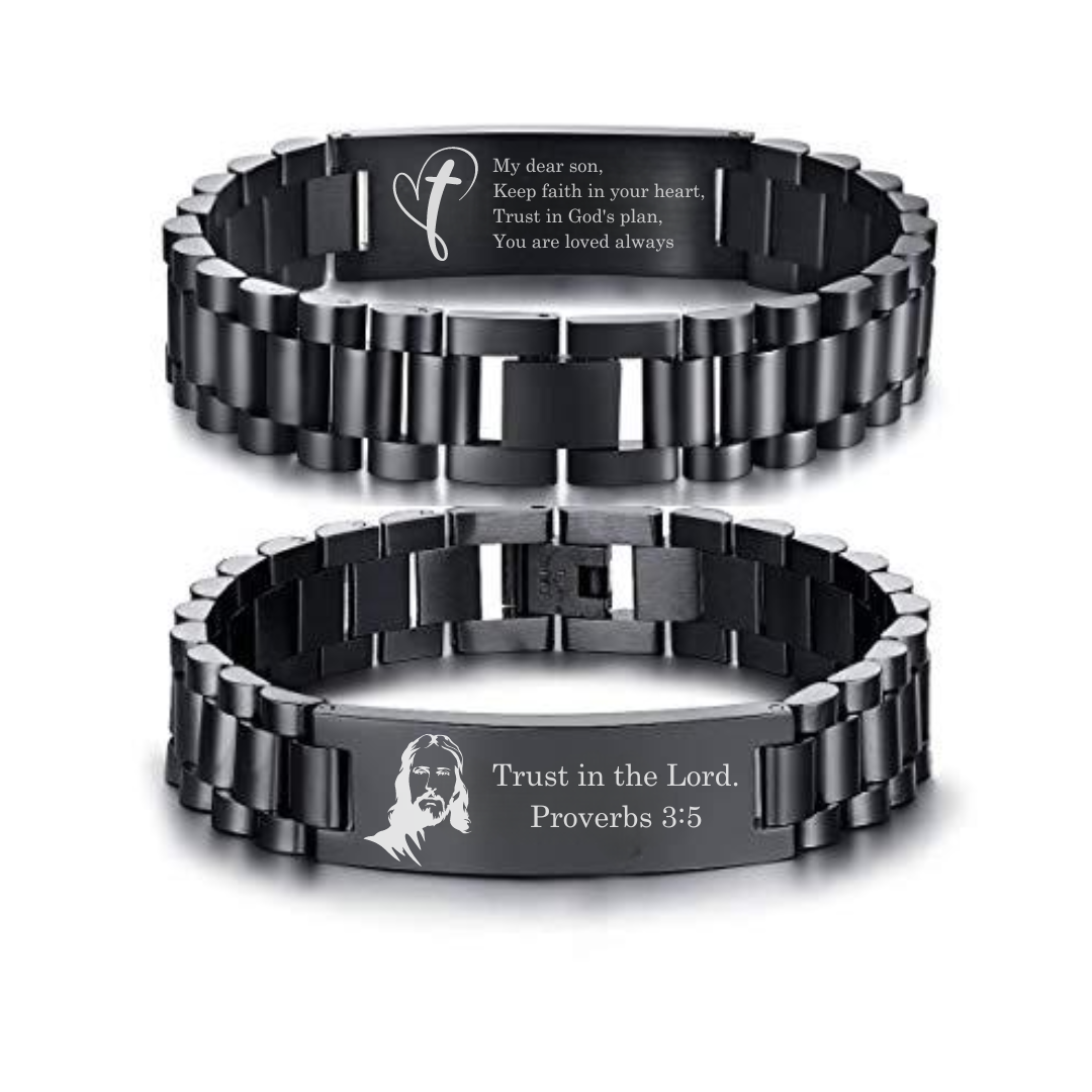 Personalised Lumira Steel Cross Bracelet in Black Colour-Personalised Bracelet-Auswara
