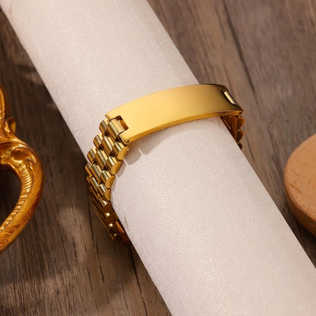 Personalised Lumira Steel Bracelet in Gold Colour-Personalised Bracelet-Auswara