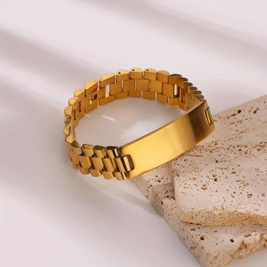 Personalised Lumira Steel Bracelet in Gold Colour-Personalised Bracelet-Auswara