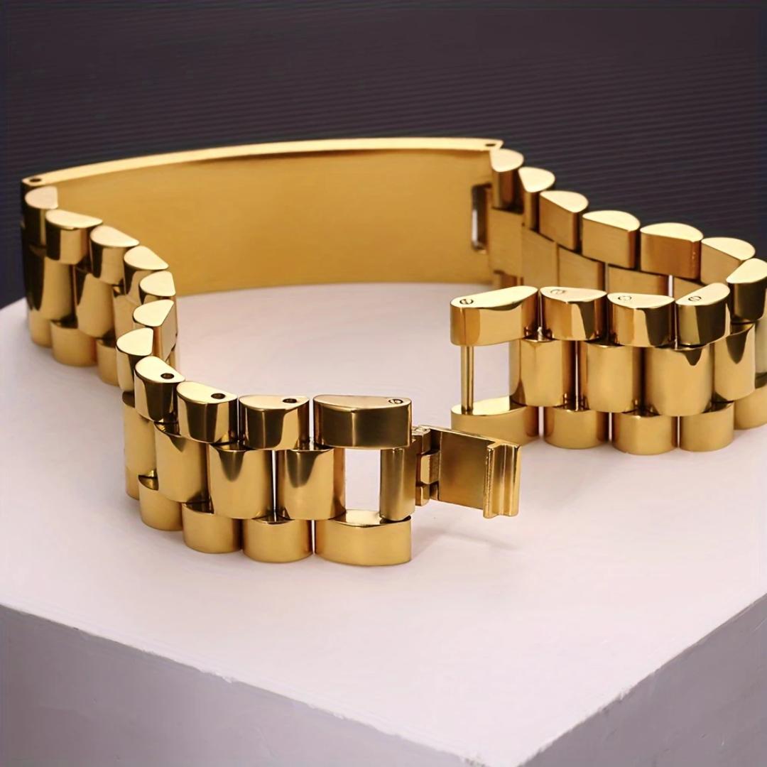 Personalised Lumira Steel Bracelet in Gold Colour-Personalised Bracelet-Auswara