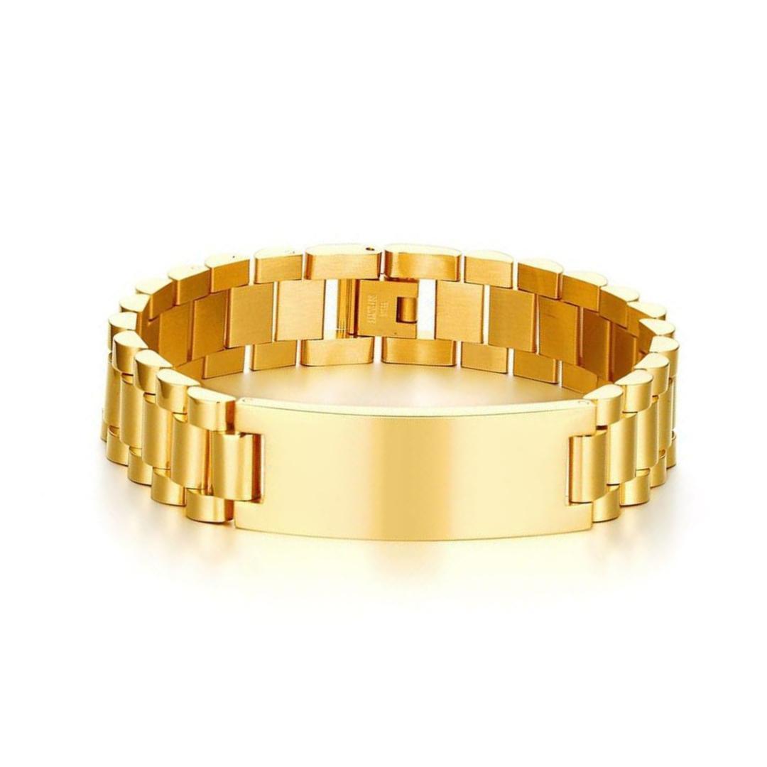 Personalised Lumira Steel Bracelet in Gold Colour-Personalised Bracelet-Auswara