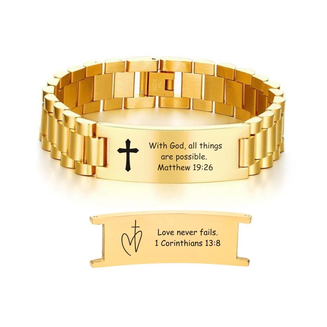 Personalised Lumira Steel Bracelet in Gold Colour-Personalised Bracelet-Auswara