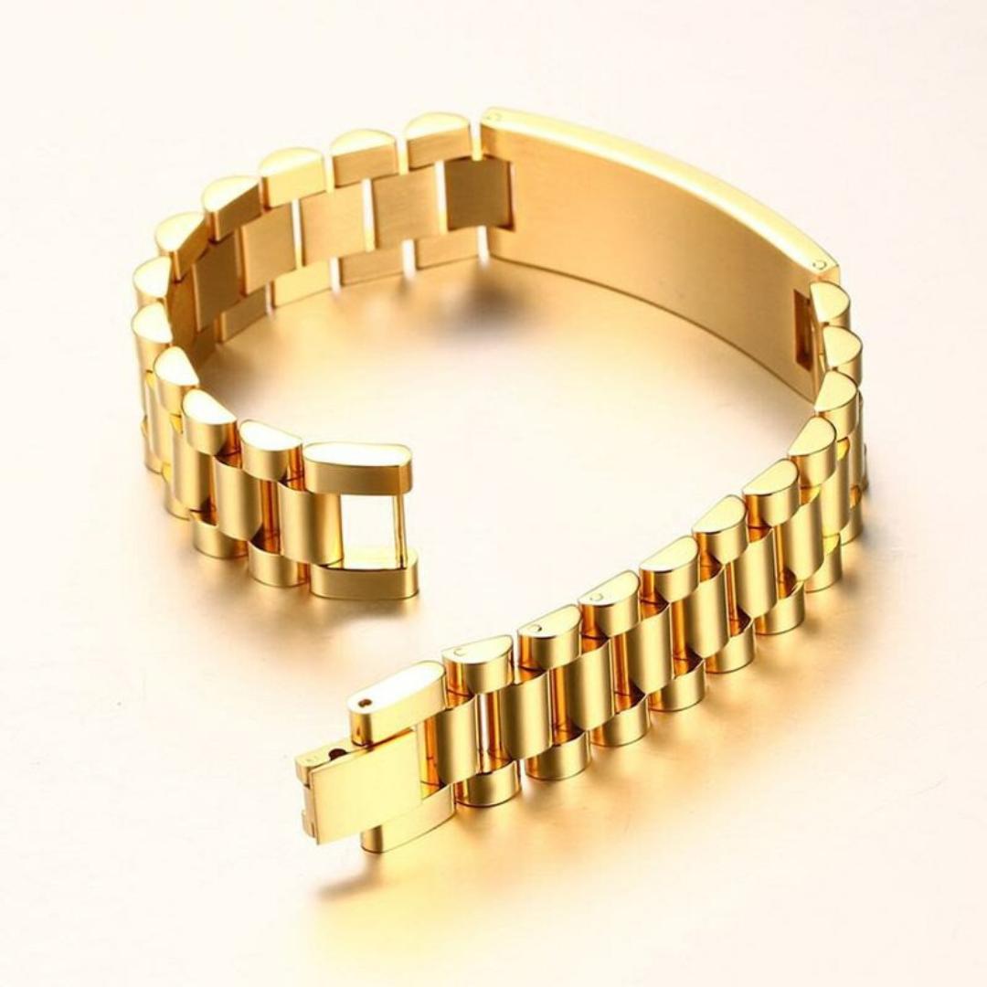 Personalised Lumira Steel Bracelet in Gold Colour-Personalised Bracelet-Auswara