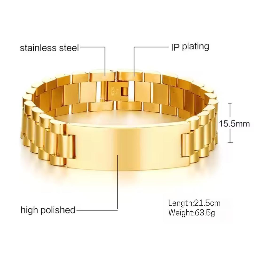 Personalised Lumira Steel Bracelet in Gold Colour-Personalised Bracelet-Auswara