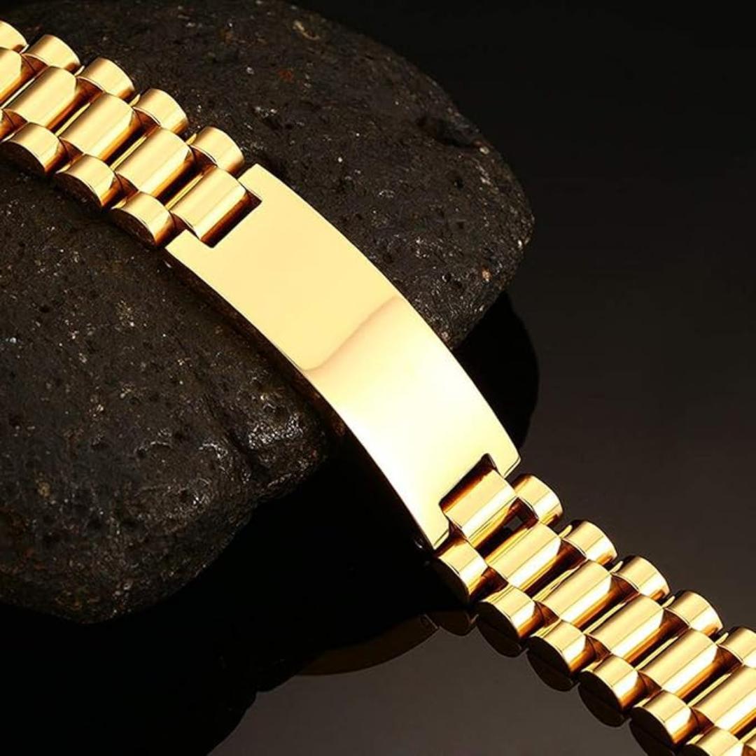 Personalised Lumira Steel Bracelet in Gold Colour-Personalised Bracelet-Auswara