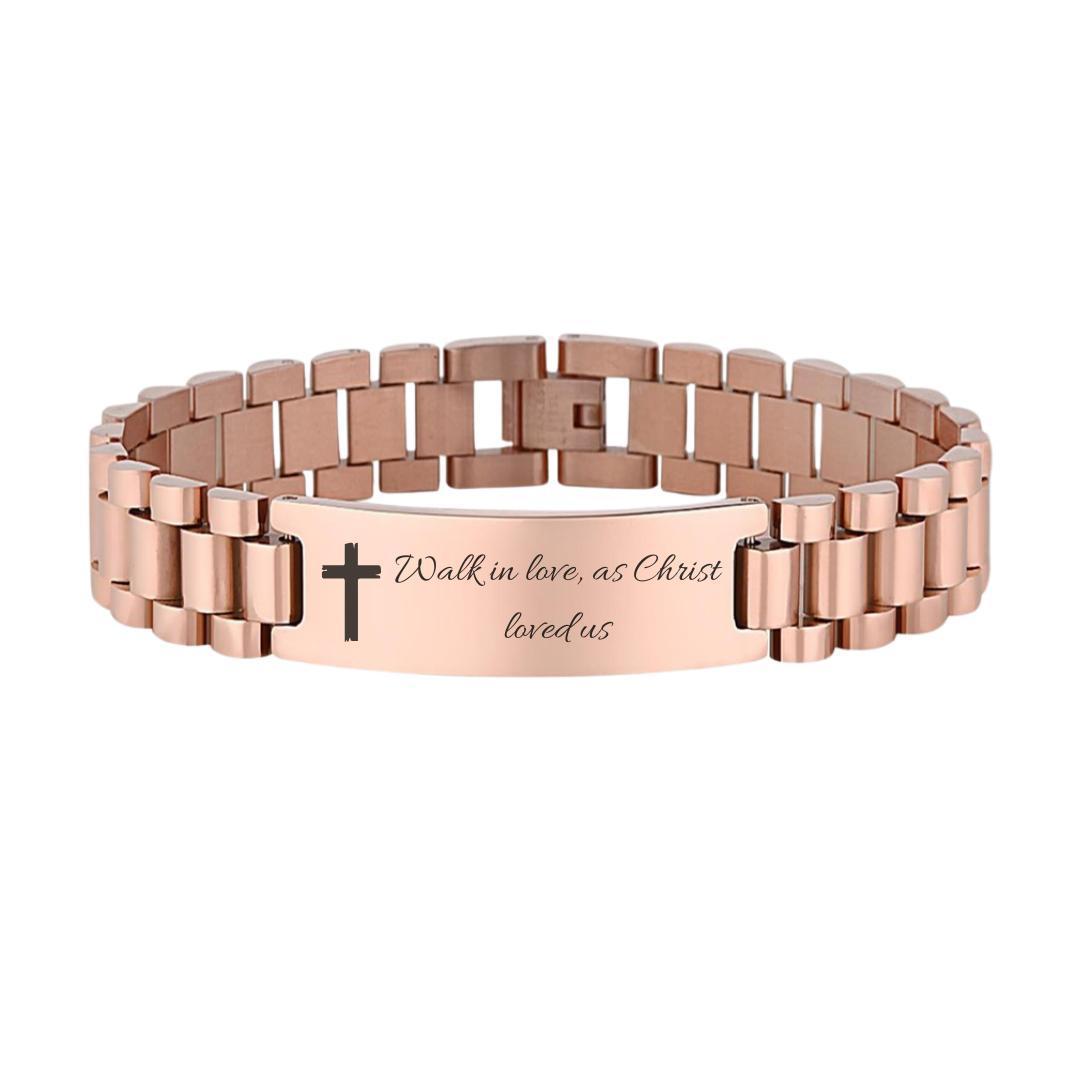 Personalised Lumira Steel Bracelet in Rose Gold Colour-Personalised Bracelet-Auswara