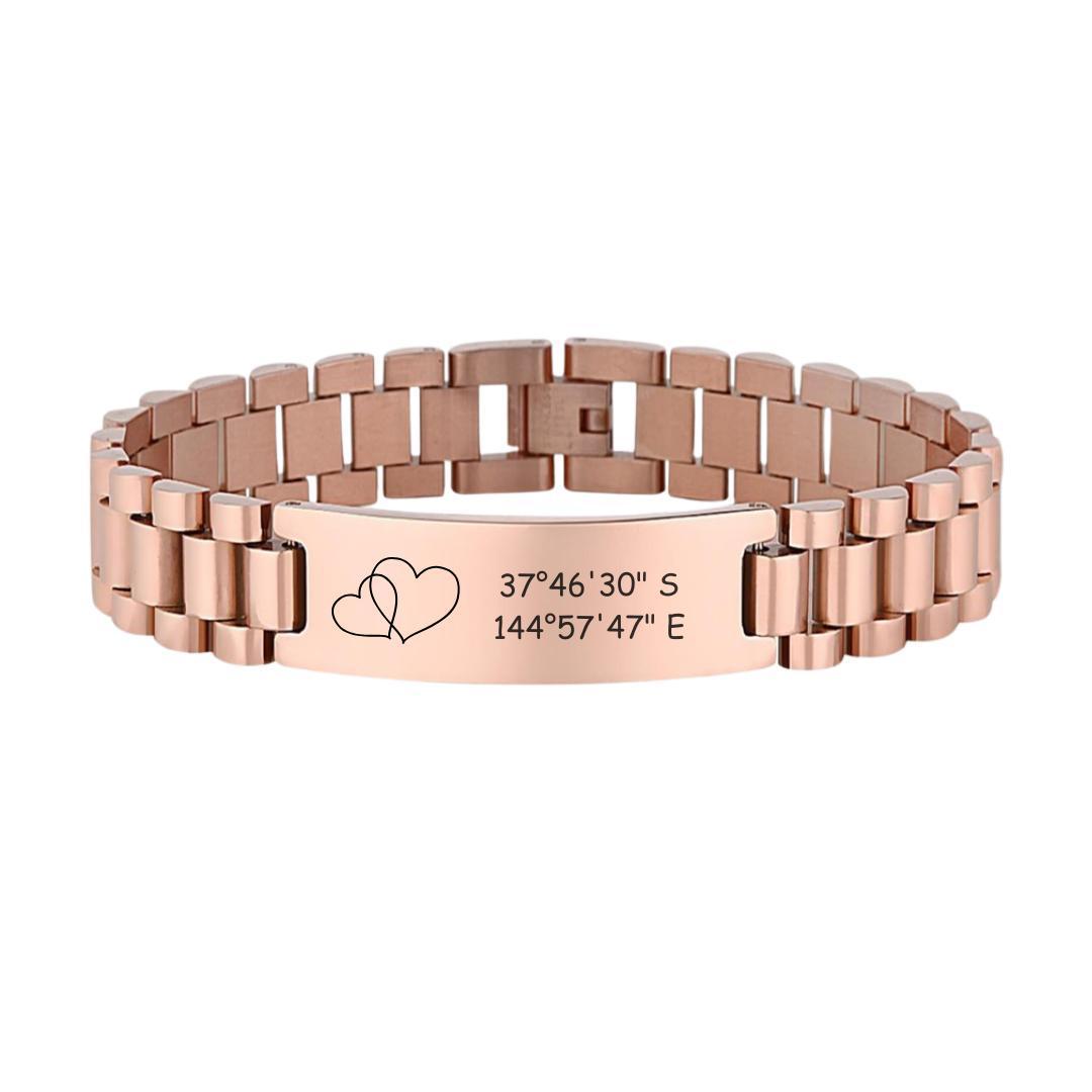 Personalised Lumira Steel Bracelet in Rose Gold Colour-Personalised Bracelet-Auswara