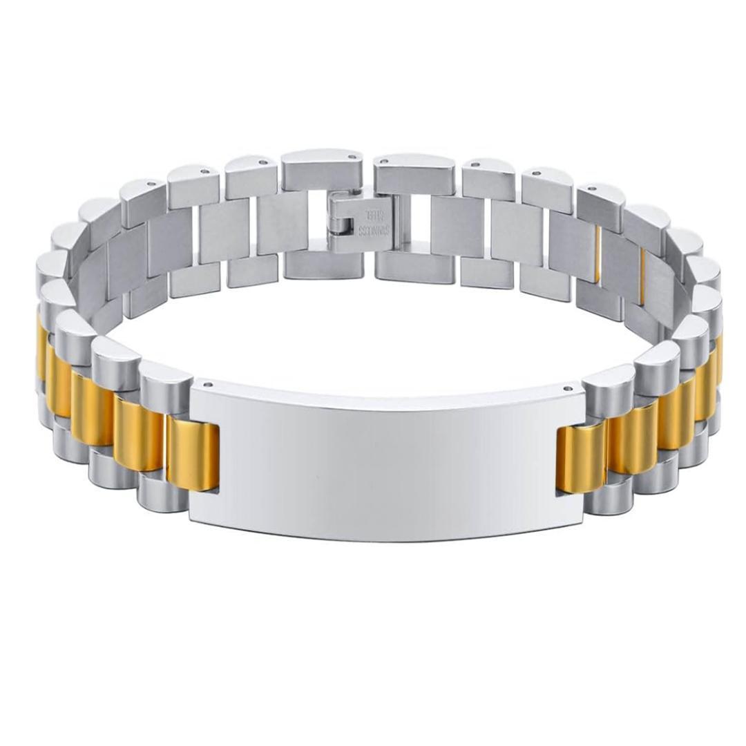 Personalised Lumira Steel Bracelet in Silver & Gold Colour-Personalised Bracelet-Auswara