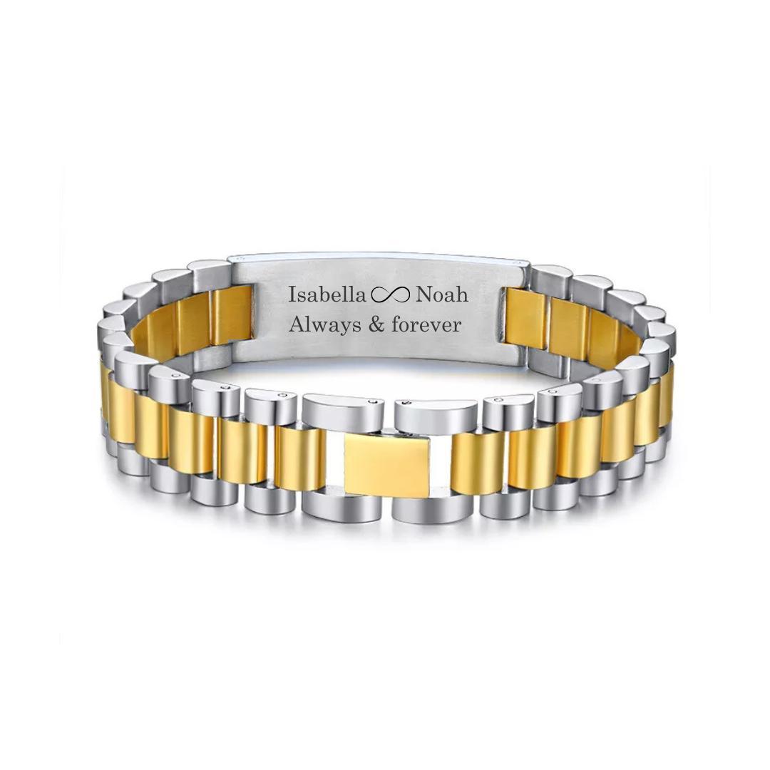 Personalised Lumira Steel Bracelet in Silver & Gold Colour-Personalised Bracelet-Auswara