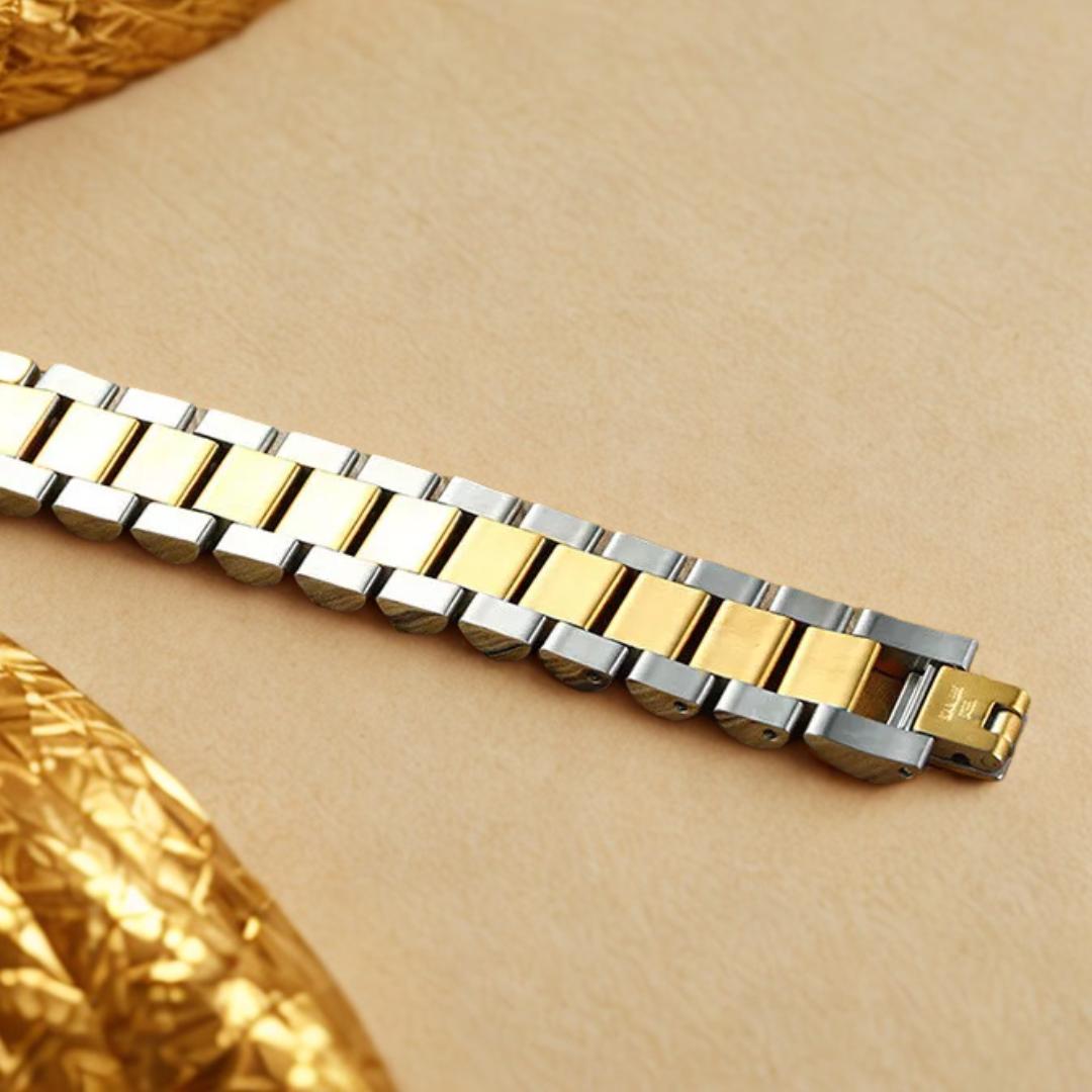 Personalised Lumira Steel Bracelet in Silver & Gold Colour-Personalised Bracelet-Auswara