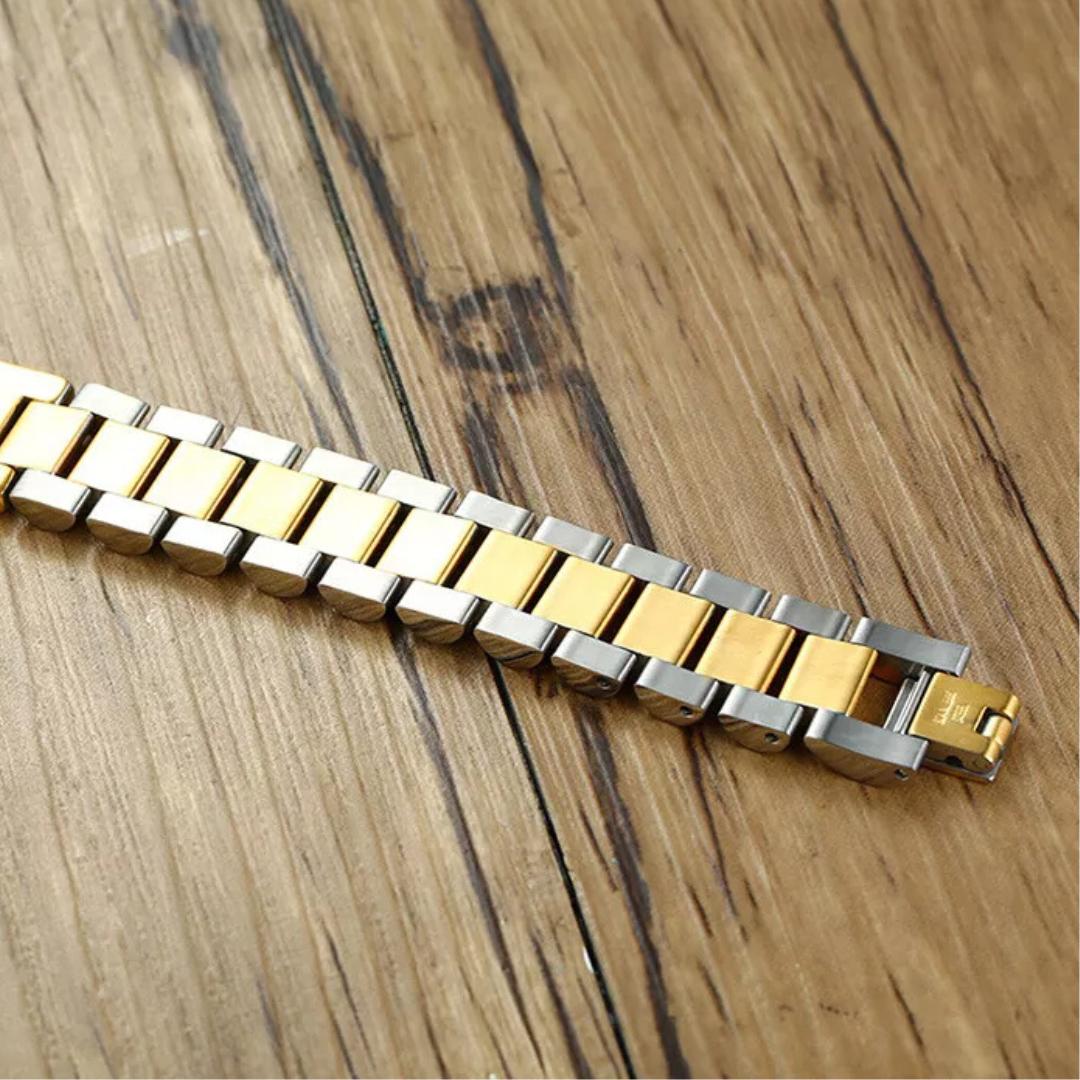 Personalised Lumira Steel Bracelet in Silver & Gold Colour-Personalised Bracelet-Auswara