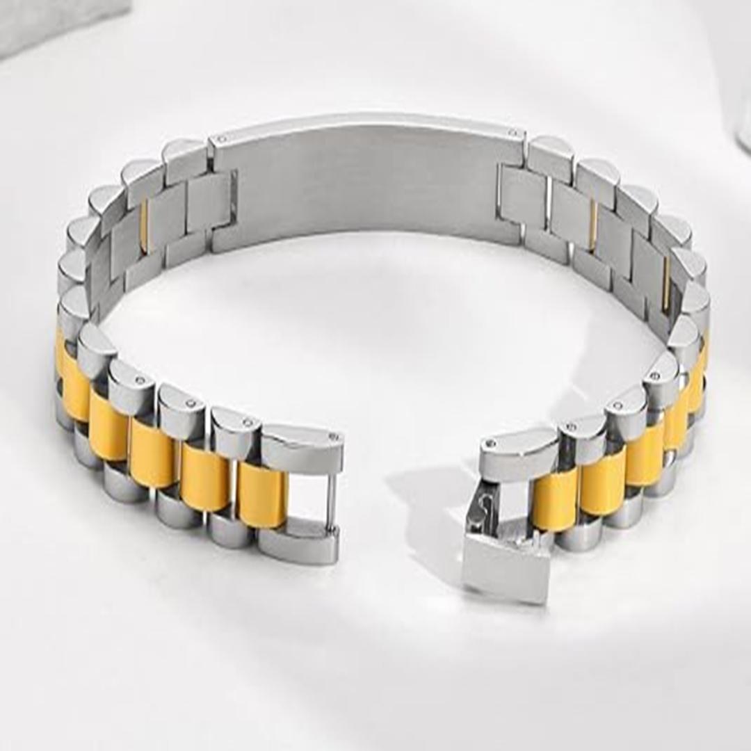 Personalised Lumira Steel Bracelet in Silver & Gold Colour-Personalised Bracelet-Auswara