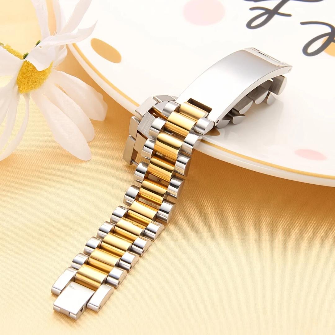 Personalised Lumira Steel Bracelet in Silver & Gold Colour-Personalised Bracelet-Auswara
