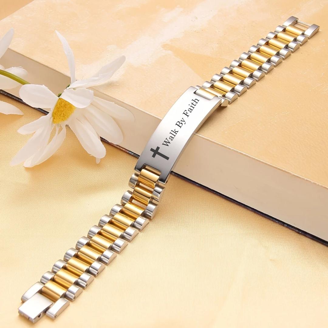 Personalised Lumira Steel Bracelet in Silver & Gold Colour-Personalised Bracelet-Auswara