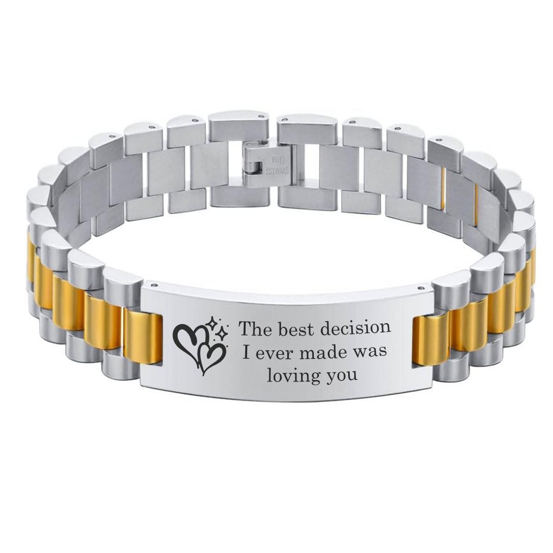 Personalised Lumira Steel Bracelet in Silver & Gold Colour-Personalised Bracelet-Auswara