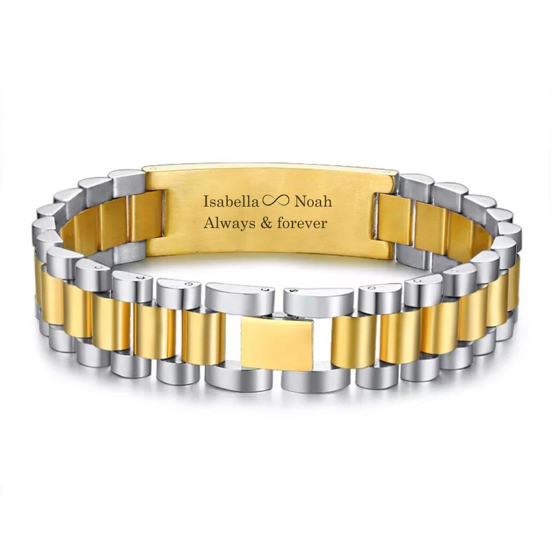 Personalised Lumira Steel Bracelet in Silver & Gold - Gold Colour Plate-Personalised Bracelet-Auswara