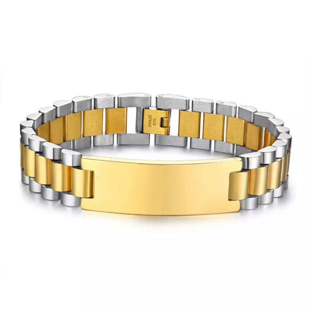 Personalised Lumira Steel Bracelet in Silver & Gold - Gold Colour Plate-Personalised Bracelet-Auswara